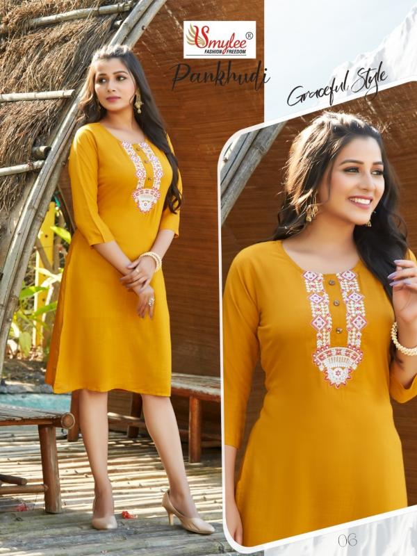 Smylee Pankhudi Rayon Designer Embroidery Kurti